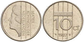 Нидерланды 10 центов 1987 Беатрикс (1980-2013) KM 203 никель    4598-367