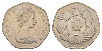 Великобритания 50 пенсов 1973 Елизавета II (1952-2022), вступление в Европейское экономическое сообщество KM 918, Spink 4224 медно-никель aUNC 4628-824