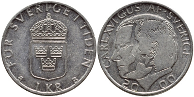 Швеция 1 крона 2000 Карл XVI Густав (1973- ) KM 852а медно-никель 4364-3454