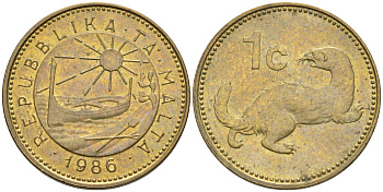 Мальта 1 цент 1986 ласка, горностай KM 78 никель латунь 4585-1138