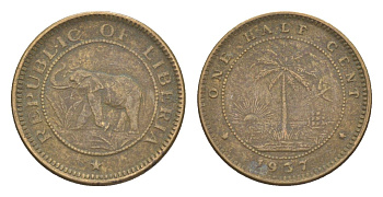 Либерия 1/2 цента 1937 KM 10 латунь 4614-748
