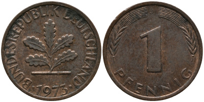 ФРГ 1 пфенниг 1973 J KM 105, J.380 сталь плакированная медью 99-325