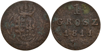 Польша 1 грош 1811 IS, Фридрих Август III (1806-1827) C 81 медь 4158-524