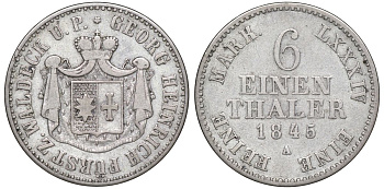 Вальдек 1/6 талера 1845 A, Георг II (1813-1845) KM 150 серебро    1531-1323