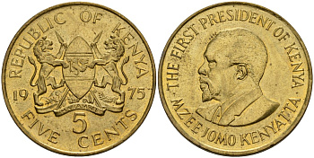 Кения 5 центов 1975 Джомо Кениата KM 10 никель латунь UNC 4118-621