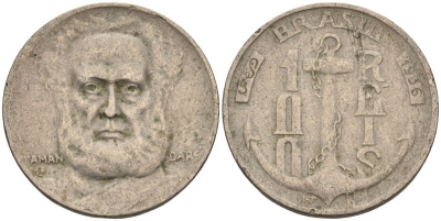 Бразилия 100 рейс 1936 Маркиз Тамандаре KM 536 медно-никель 4115-533