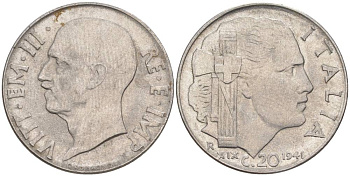 ИТАЛИЯ 20 ЧЕНТЕЗИМО 1941 R, ГОД XIX, ВИКТОР ЭММАНУИЛ III (1900-1946) KM 75b, VEM3. 1028 нержавеющая сталь 3853-1121