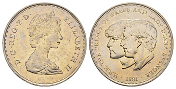 Великобритания 25 пенсов 1981 Королевская свадьба принца Чарльза и леди Дианы, Елизавета II (1952-2022), в оригинальной упаковке KM 925, Spink 4229 медно-никель BU 5-4-1-24