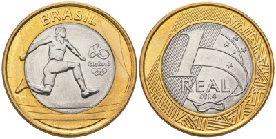 Бразилия 1 реал 2014 XXXI летние Олимпийские Игры, Рио-де-Жанейро 2016 - Атлетизм KM 687 биметалл UNC 4139-223