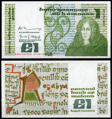 Ирландия 1 фунт 1980 богиня (королева) Медб Pick 70 b  бумага  UNC (пресс) 450-40-1