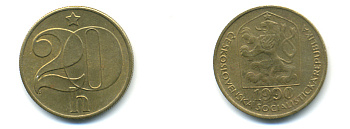 ЧЕХОСЛОВАКИЯ 20 ГЕЛЛЕРОВ 1980 KM 74 латунь 89-1817