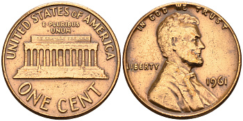 США 1 цент 1961 Авраам Линкольн KM 201 медь цинк    4115-315