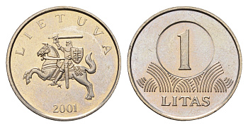 Литва 1 лит 2001 KM 111 медно-никель UNC 4686-1245
