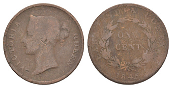 Стрейтс Сетлментс 1 цент 1845 Виктория (1837-1901) KM 3 медь 4642-417