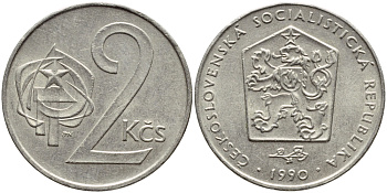 Чехословакия 2 кроны 1990 KM 75 медно-никель 4397-353
