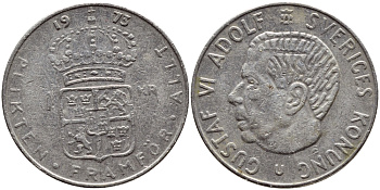 Швеция 1 крона 1973 Густав VI Адольф (1950-1973) KM 826а медь плакированная медно-никелем 4395-246