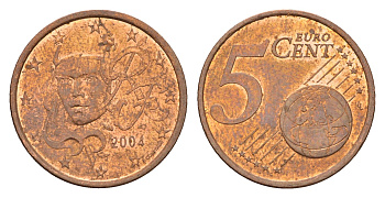 Франция 5 евроцентов 2004 KM 1284 сталь плакированная медью 4674-745