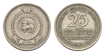 Цейлон 25 центов 1963 KM 131 медно-никель 4643-261
