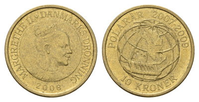 Дания 10 крон 2008 Международный полярный год - Сириус (2007-2009) KM 925 алюминиевая бронза 119-152