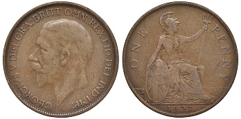 Великобритания 1 пенни 1927 Георг V (1910-1936) KM 826, Spink 4054 бронза 4123-1014