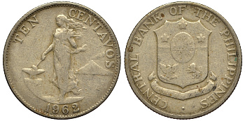 ФИЛИППИНЫ 10 СЕНТИМО 1962 KM 188 медь цинк никель G 4181-267