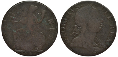 Великобритания 1/2 пенни 1772 Георг III (1760-1820) KM 601, Spink 3774 медь 106-751