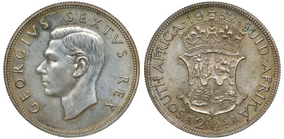 Южная Африка 2 1/2 шиллинга 1952 Георг VI, герб KM 39.2 серебро PROOF 1528-931