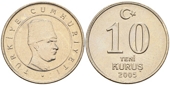 Турция 10 курушей 2005 Кемаль Ататюрк KM 1166 медь никель цинк 192-449