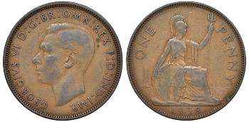 Великобритания 1 пенни 1938 Георг VI (1936-1952) KM 845, Spink 4114 бронза 51-2322