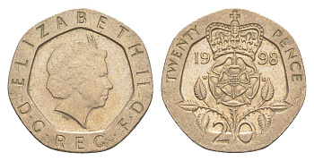 Великобритания 20 пенсов 1998 Елизавета II (1952-2022) KM 990, Spink 4630 (G3) медно-никель 4639-915