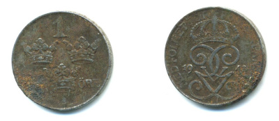 Швеция 1 эре 1948 Густав V (1907-1950) KM 811 железо 23-917