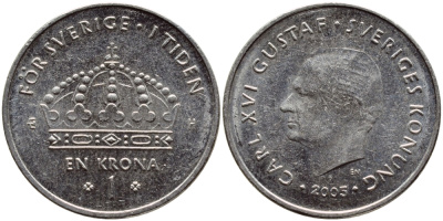 Швеция 1 крона 2005 Карл XVI Густав (1973- ) KM 894 медно-никель 4681-614