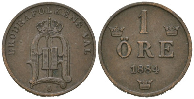 Швеция 1 эре 1884 Оскар II (1872-1907) KM 750 бронза 4611-329