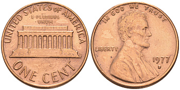 США 1 ЦЕНТ 1977 D, ЛИНКОЛЬН KM 201 медь цинк 188-322