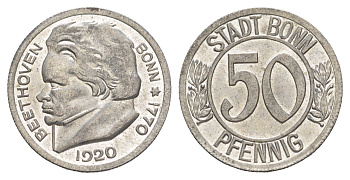 Бонн 50 пфеннигов 1920 Северный Рейн-Вестфалия Funck 51.3A, Men05 3220.5, Men18 4134.5 железо 4637-1247