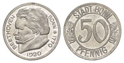 Бонн 50 пфеннигов 1920 Северный Рейн-Вестфалия Funck 51.3A, Men05 3220.5, Men18 4134.5 железо 4637-1247