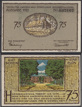 Плён 75 пфеннигов ND (1921) DeNG 1064.1 бумага UNC (пресс) 2193-50-2-1