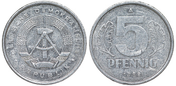 ГДР 5 ПФЕННИГОВ 1988 А алюминий 62-552