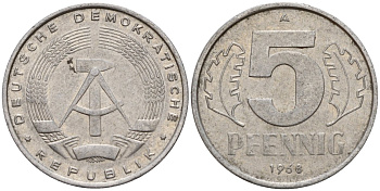 ГДР 5 пфеннигов 1968 A KM 9.1 алюминий 211-846