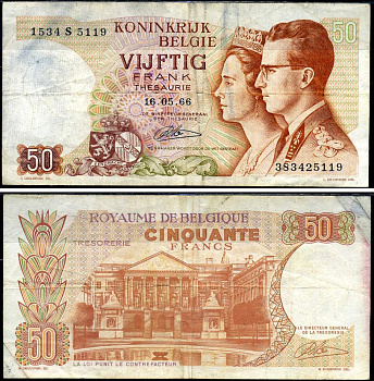 Бельгия 50 франков 1966 Pick 139 (4) бумага 7221-23-2-1