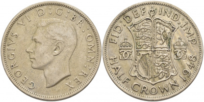 Великобритания 1/2 кроны 1948 Георг VI (1936-1952) KM 866, Spink 4101 медно-никель 4403-245