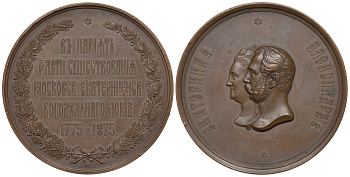 Россия медаль 1875 100-летие Московского Екатерининского богадельного дома Дьяков 816.1 R1 бронза    10-003-30