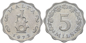 Мальта 5 милей 1972 KM 7 алюминий aUNC 4511-254