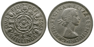 Великобритания 2 шиллинга (флорин) 1962 Елизавета II (1952-2022) KM 906, Spink 4146 медно-никель 4382-345