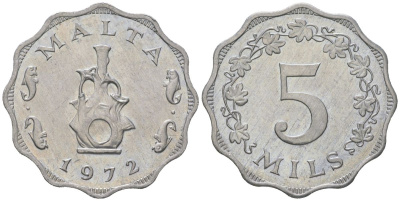 Мальта 5 милей 1972 KM 7 алюминий aUNC 4511-254