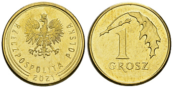 Польша 1 грош 2021 MW KM 923 сталь плакированная латунью 4585-127