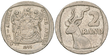 ЮАР 2 ранда 1995 KM 139 медь плакированная медно-никелем 4364-1954
