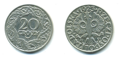 Польша 20 грошей 1923 w KM 12, Parchimowicz 105 никель 4383-167