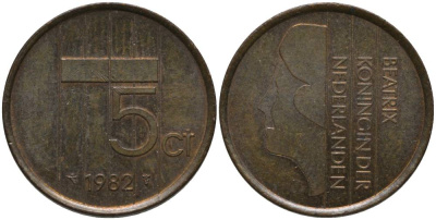 Нидерланды 5 центов 1982 Беатрикс (1980-2013) KM 202 бронза 181-714