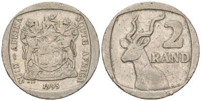 ЮАР 2 ранда 1995 KM 139 медь плакированная медно-никелем 4364-1954